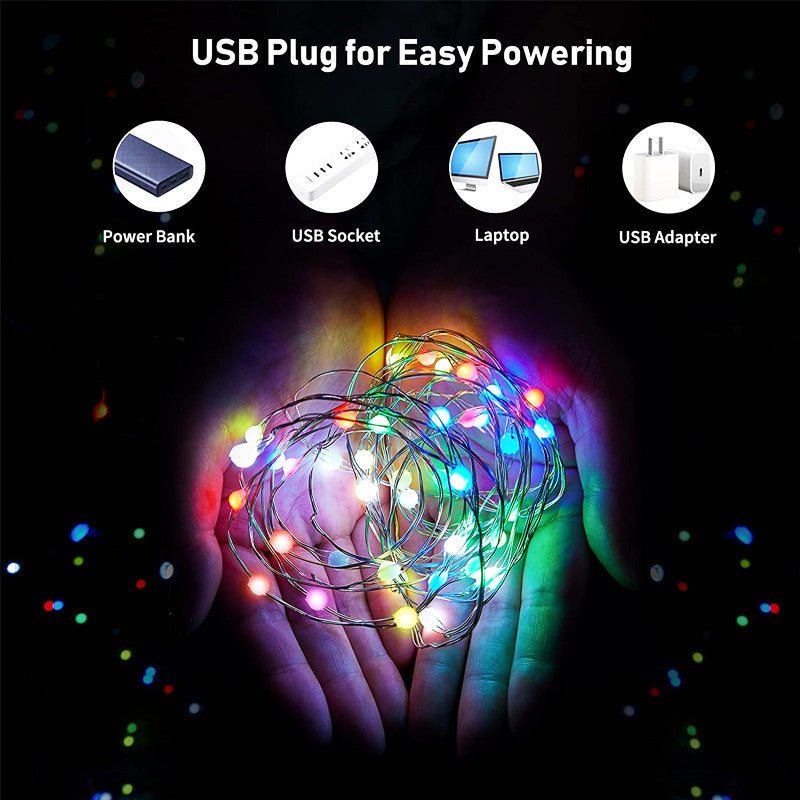 Luces de cadena USB inteligentes con Bluetooth, de alambre de cobre, controladas por aplicación