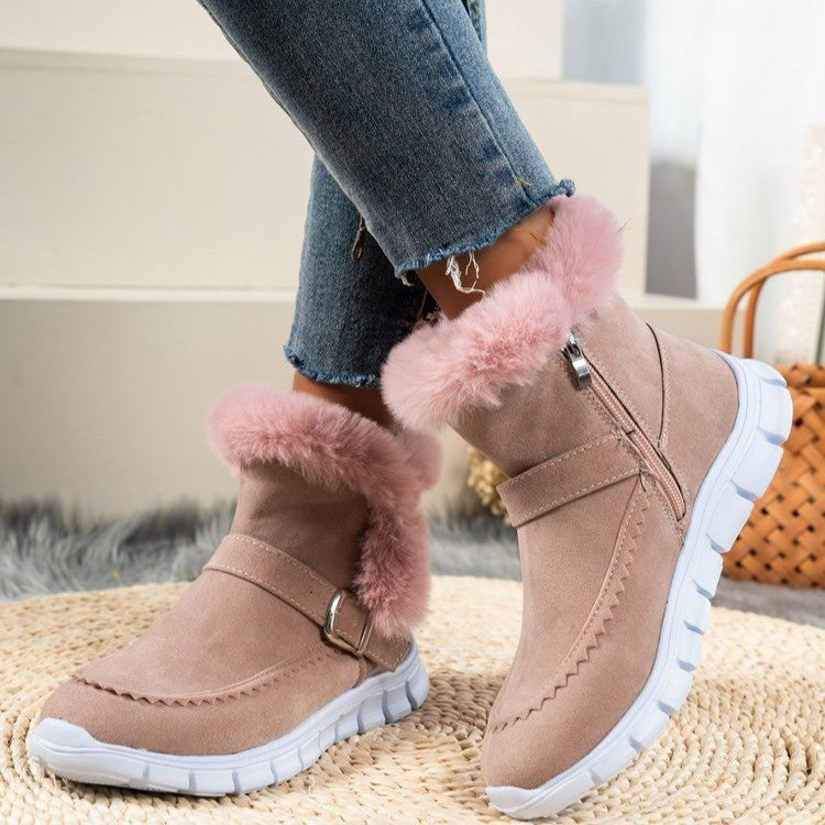 Botas de Invierno Cálidas Con Diseño de Hebilla y Plush Grueso de Color Sólido