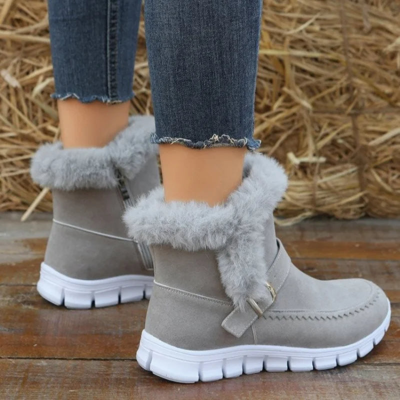 Botas de Invierno Cálidas Con Diseño de Hebilla y Plush Grueso de Color Sólido