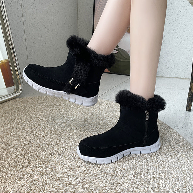 Botas de Invierno Cálidas Con Diseño de Hebilla y Plush Grueso de Color Sólido