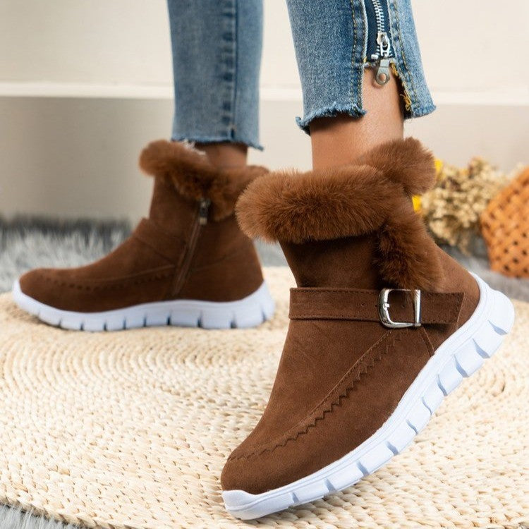 Botas de Invierno Cálidas Con Diseño de Hebilla y Plush Grueso de Color Sólido