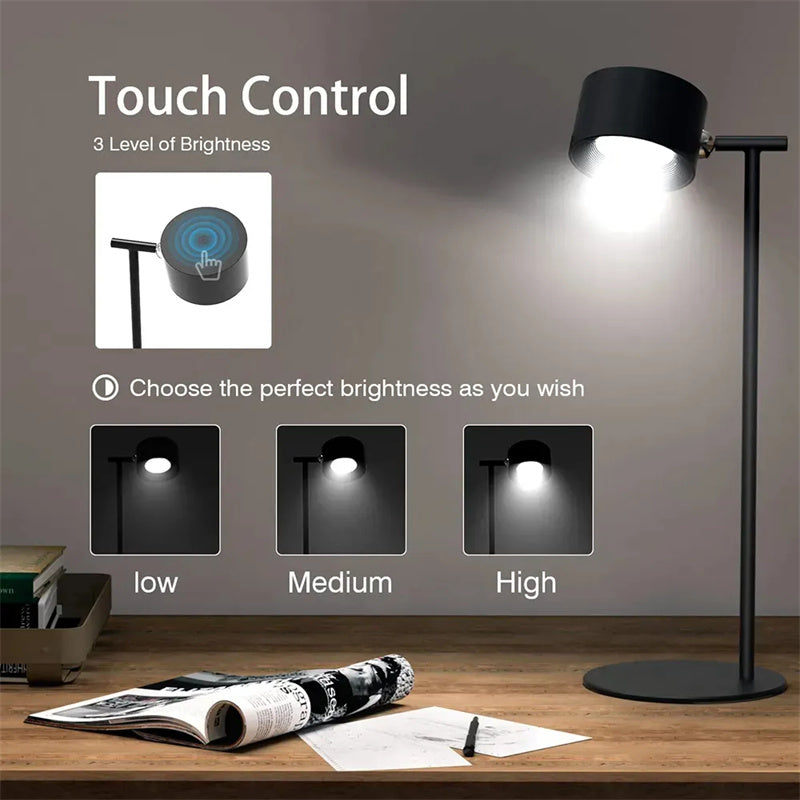 Lámpara De Mesa Magnética LED Recargable Por USB Táctil y Giratoria 360° Con Control Remoto