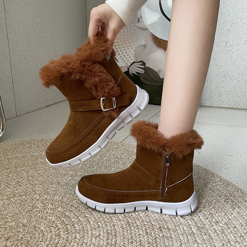 Botas de Invierno Cálidas Con Diseño de Hebilla y Plush Grueso de Color Sólido