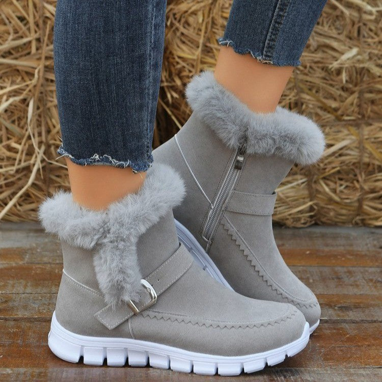 Botas de Invierno Cálidas Con Diseño de Hebilla y Plush Grueso de Color Sólido