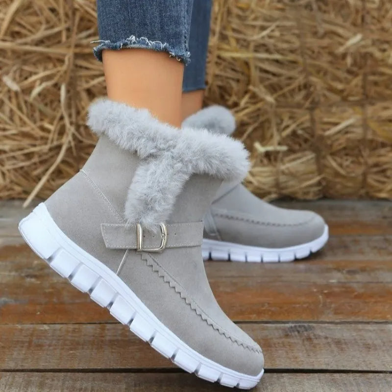 Botas de Invierno Cálidas Con Diseño de Hebilla y Plush Grueso de Color Sólido